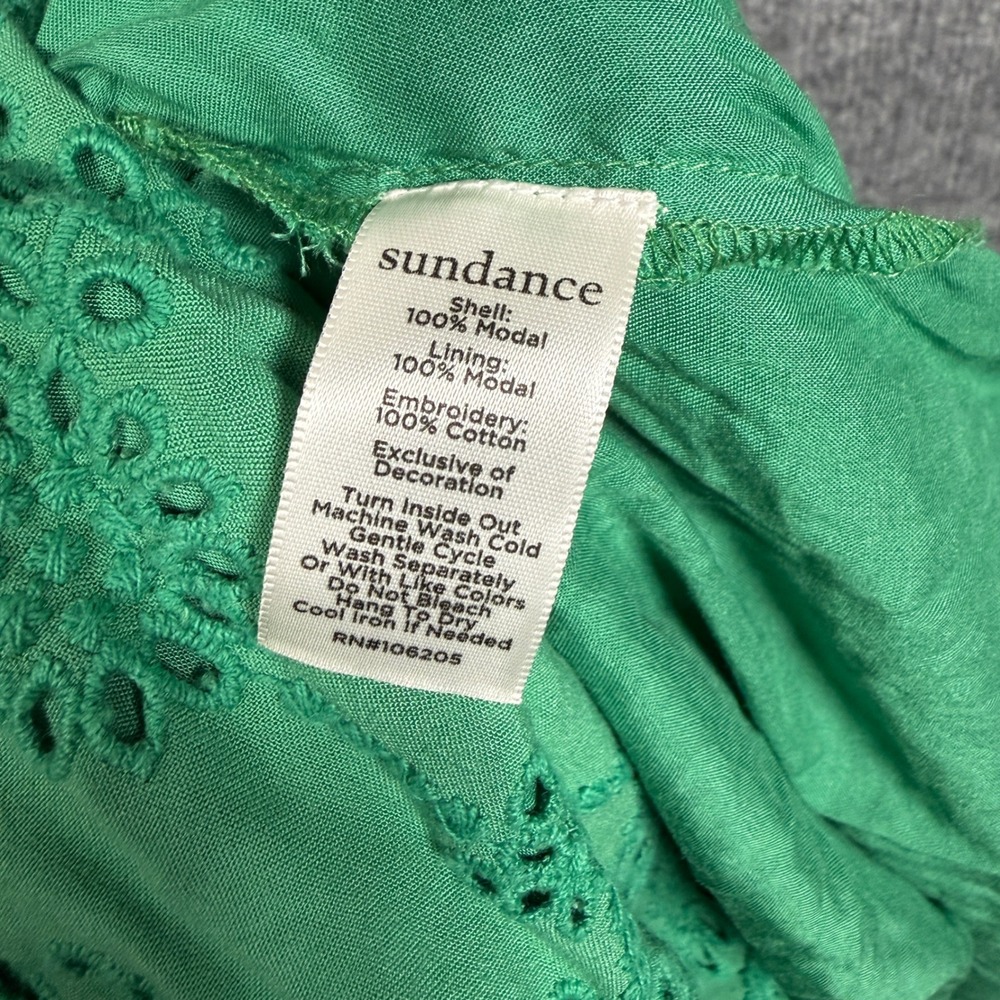 Sundance Size Medium Eyelet Maxi Dress Green Modal Spaghetti Straps Sleeveless - Picture 8 of 10
